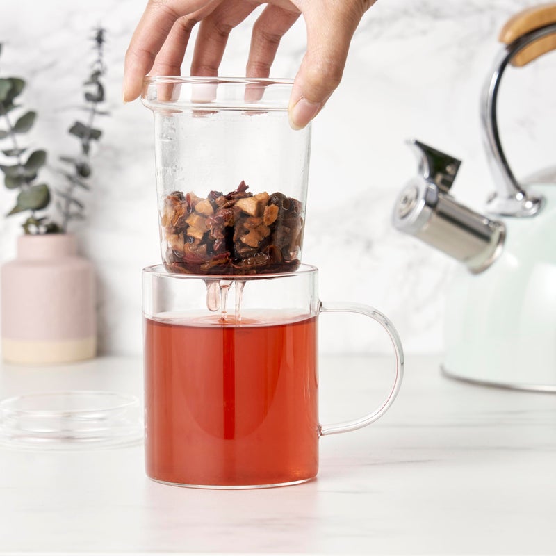 Pinky Up Blake Tea Infuser Mug with Lid, Glass Cups for Loose Leaf or Flowering Teas, Travel Mugs, Home Office, Picnic, Camping, 12 oz Set of 1, Clear - Image 5